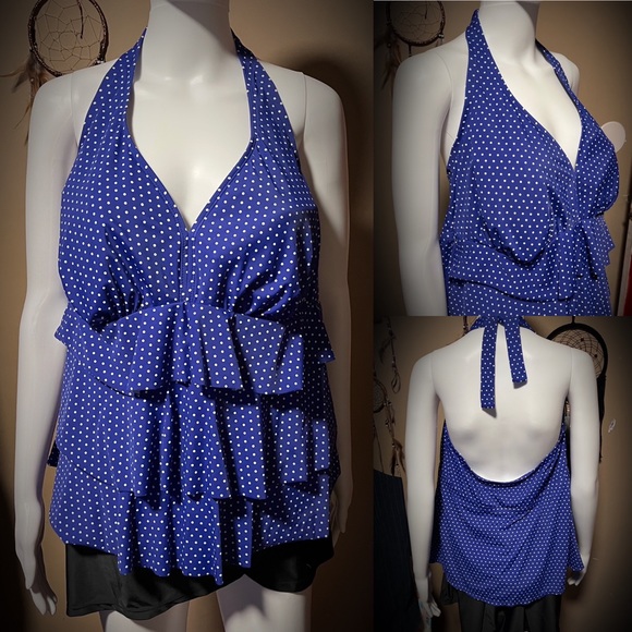 Kim Rogers Blue Polka Dot Swim Top - Picture 1 of 5